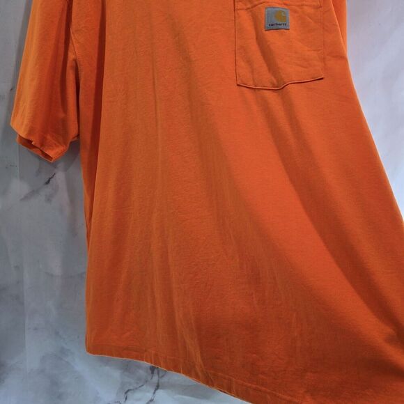 Carhartt T Shirt Mens Large Orange Pocket Loose Fit Tee Short Sleeve Neon Hunter - Picture 8 of 11